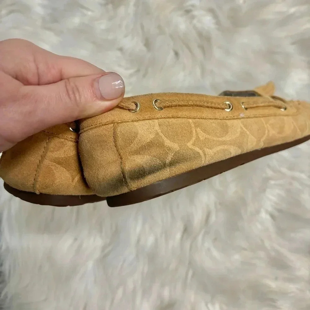 Coach Anita signature cognac tan sherling suede moccasins sz 9.5